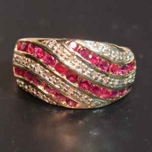 Gold Plated Sterling Silver Crystal Evening Cocktail Statement Ring Size…